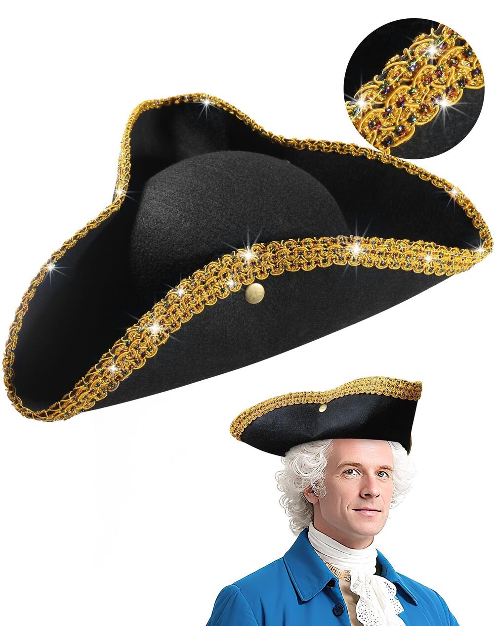 5192 Colonial Tricorn Hat - Sturdy Box Packaging - Revolutionary War